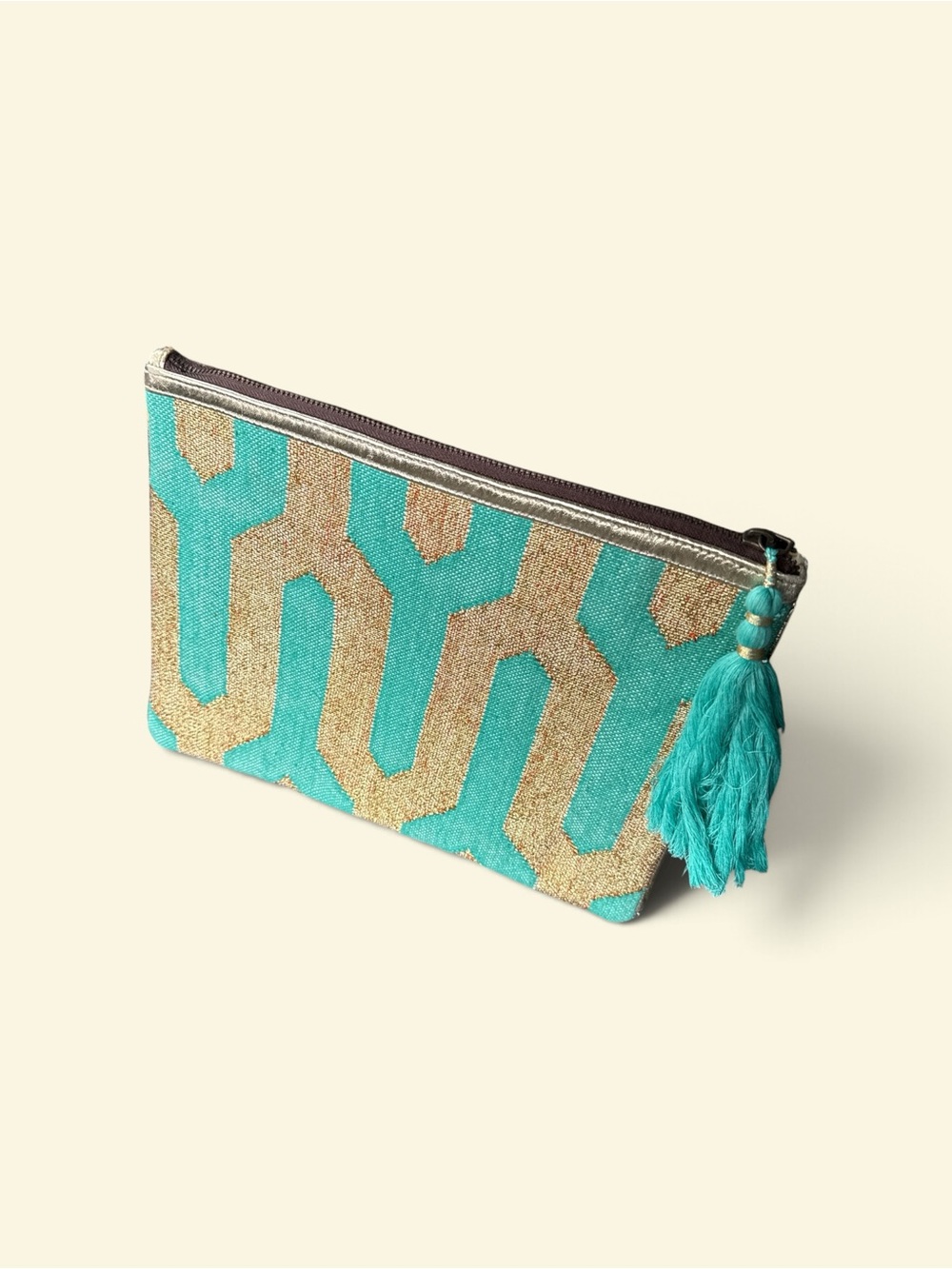 WKND WYFR Turquoise & Gold Geometric Tassel Clutch - Women Bags